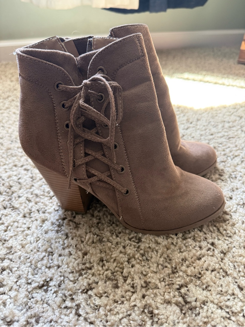 Bonnibel Taupe Lace-Up Suede Ankle Boots